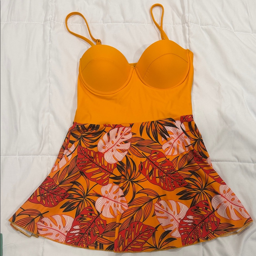 Orange Tropical Print Swimsuit